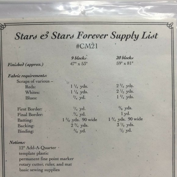 Stars And Stars Forever CM Designs #CM21 Quilt Craft Pattern Kit 47"x53" 59"x81" - Picture 5 of 6
